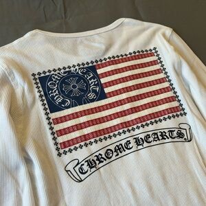 Chrome Hearts White Long Sleeve with Red and Blue Flag Graphic